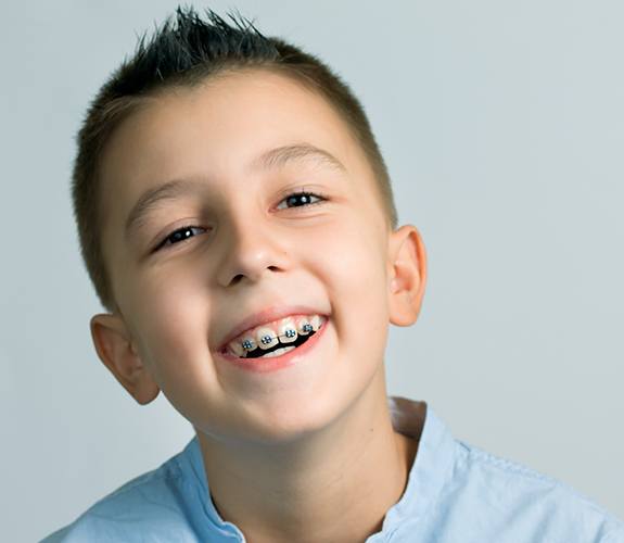 Young boy receiving phase one orthodontics treatment