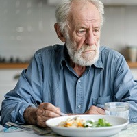 Man having trouble eating